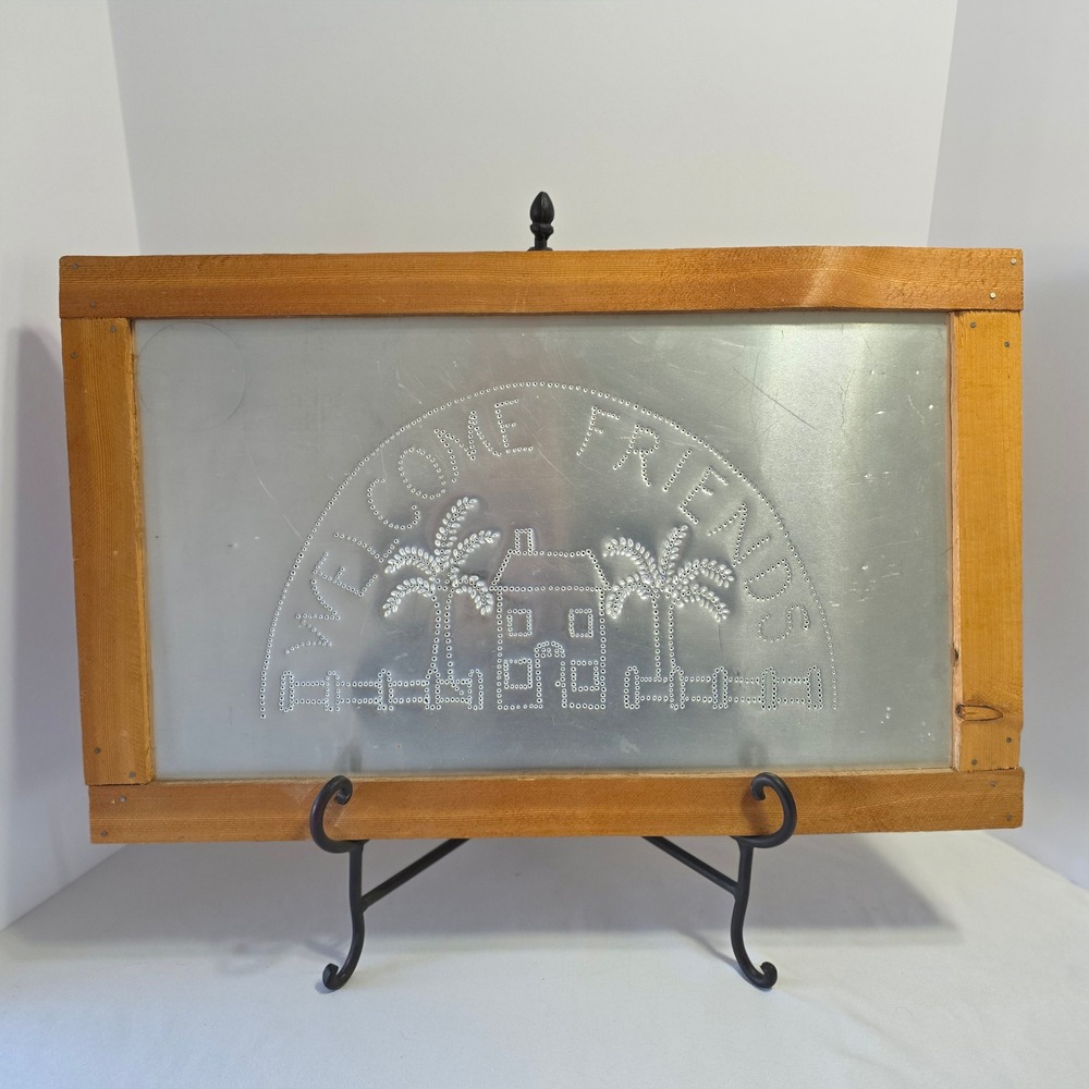 Vintage Welcome Friends Tin Wall Sign‎ Wood Frame Farmhouse Decor